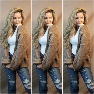 Oversized Balloon Sleeve Cable Knit Cardigan